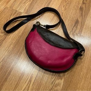 Leather Shoulder Bag Fuchsia Brown with Brass Hardware‎